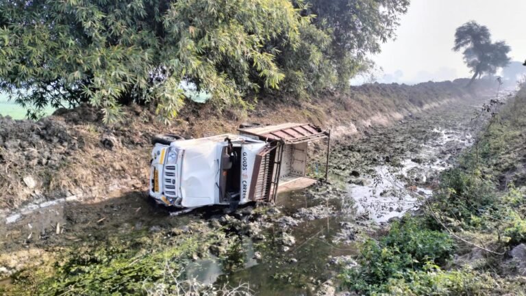 तेज रफ्तार पिकअप नहर में पलटी,बाल-बाल बचा चालक