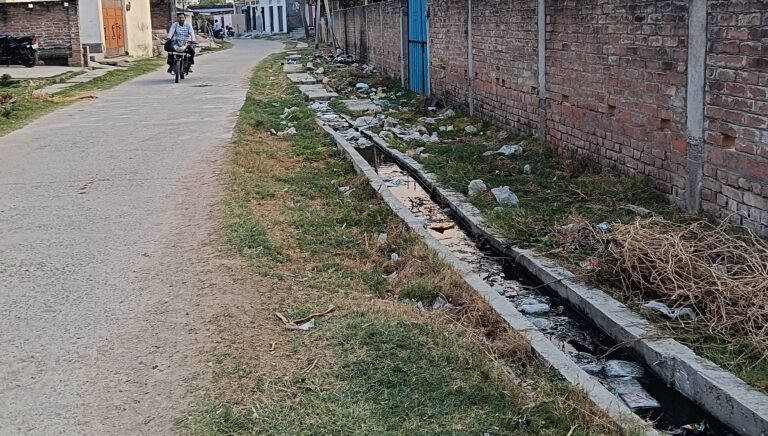 टिमिलपुर सीएचसी मार्ग पर कूड़ा करकट से पटा नाला