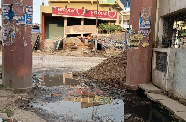 महेश्वर मंदिर मार्ग पर महीनों से बह रहा नाबदान का पानी