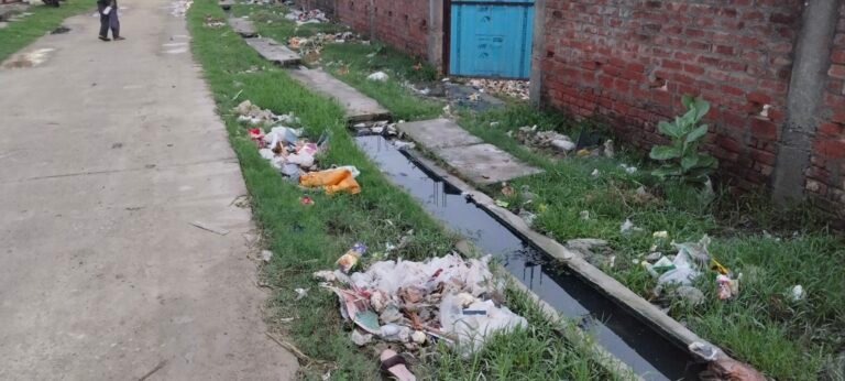टिमिलपुर गांव सहित सीएचसी मार्ग पर कूड़ा करकट से पटा नाला