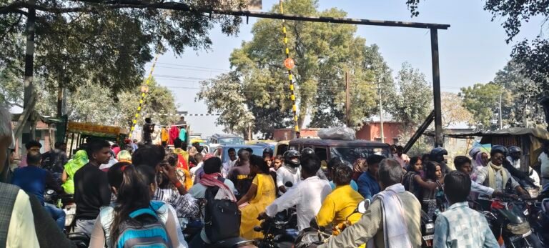 ट्रैक पर बाहनों की कतार होने के कारण अप और डाउन में रूकी टे्रन