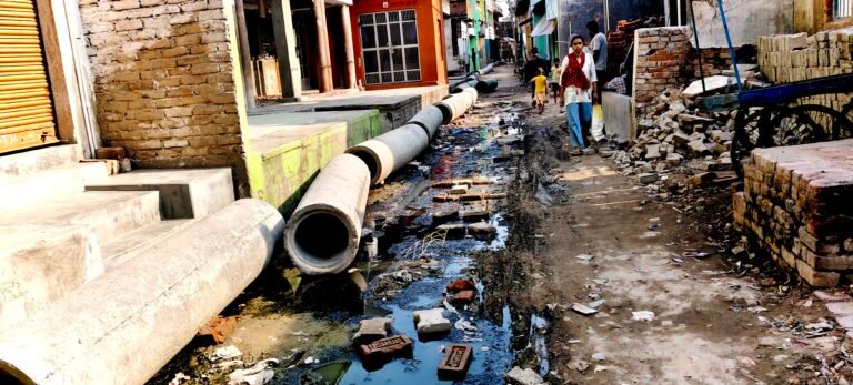 बजबजाती नालियों की गंदा पानी के बीच आने जाने के लिये मजबूर ग्रामीण