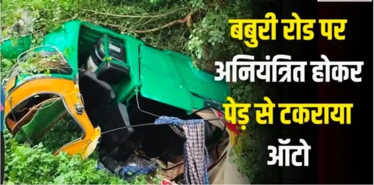 बबुरी रोड पर फिर हादसा, पेड़ से टकराकर पलटा ऑटो